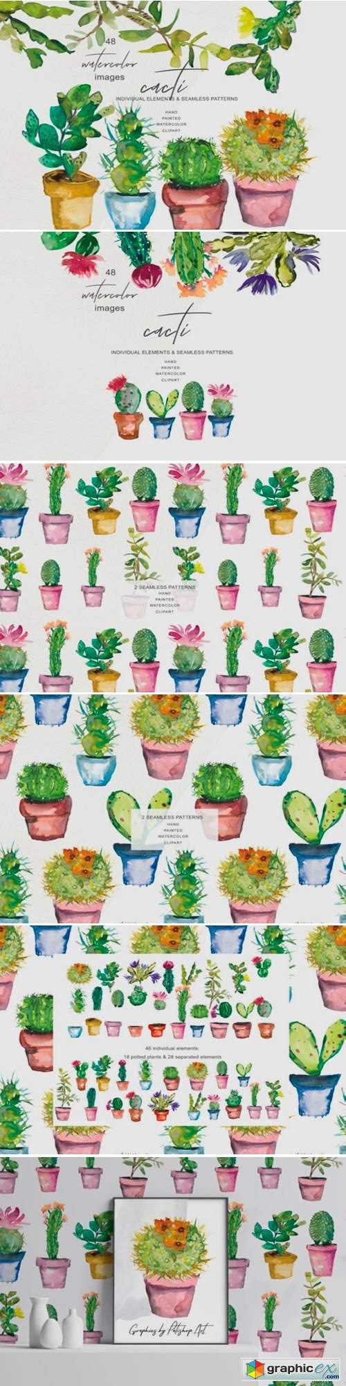 Watercolor Cactus Clip Art Collection
