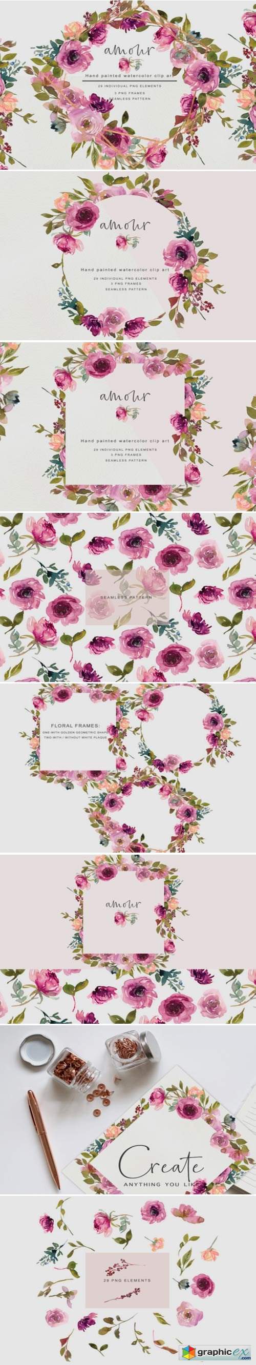Watercolor Burgundy Elegant Flowers Arra