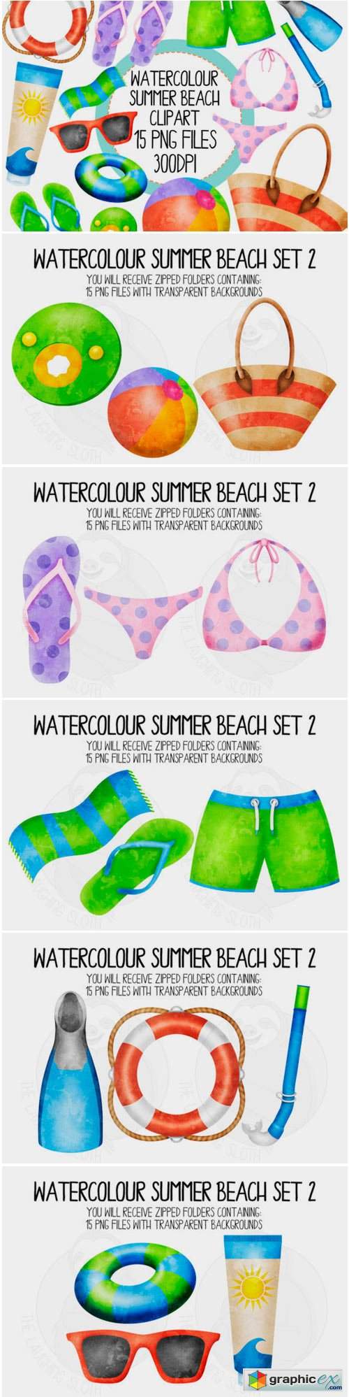 Watercolour Summer Beach Set 2