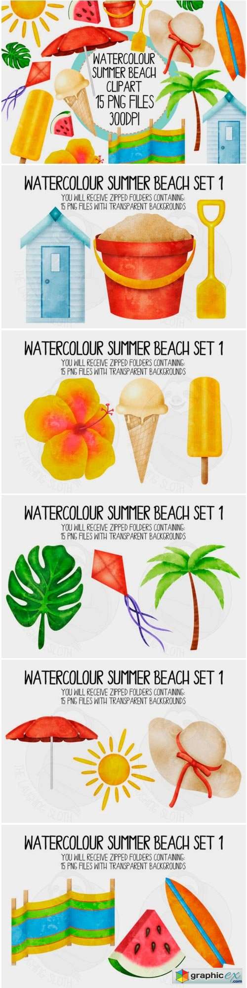Watercolour Summer Beach Set 1
