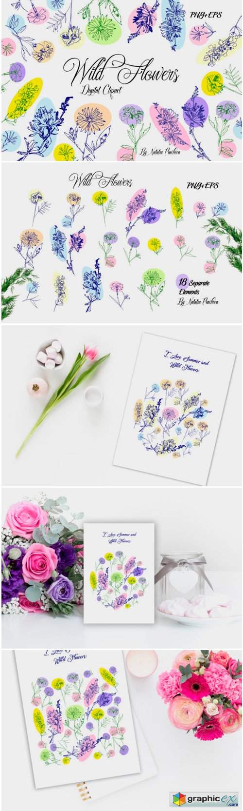 Wild Flowers Clipart with Summer Flowers