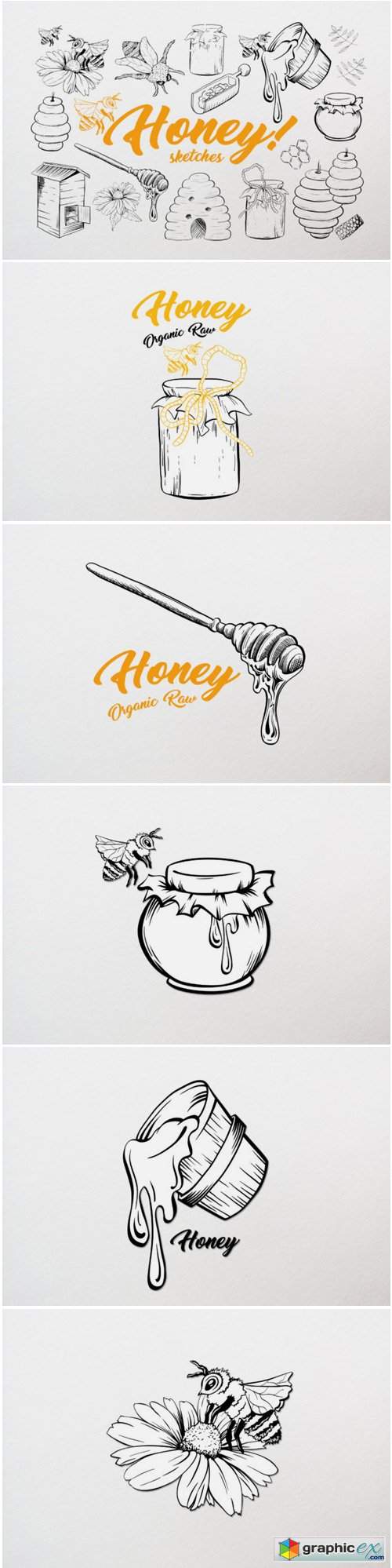 Honey Sketches Vector Drawings