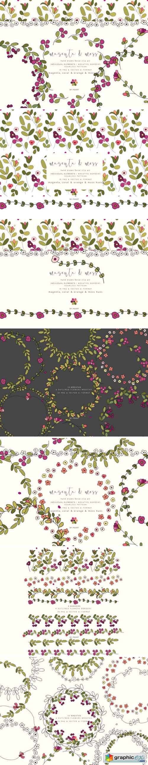 Colorful Hand-Draw Flowers Clipart