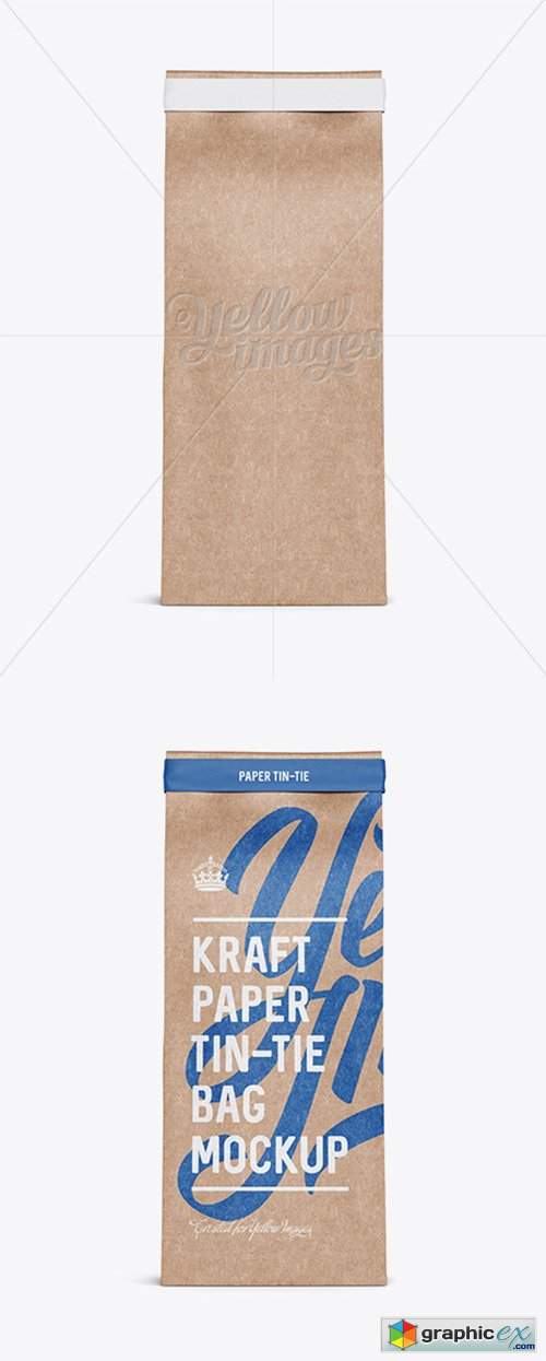 Kraft Paper Bag w/ a Paper Tin-Tie Mockup - Front View