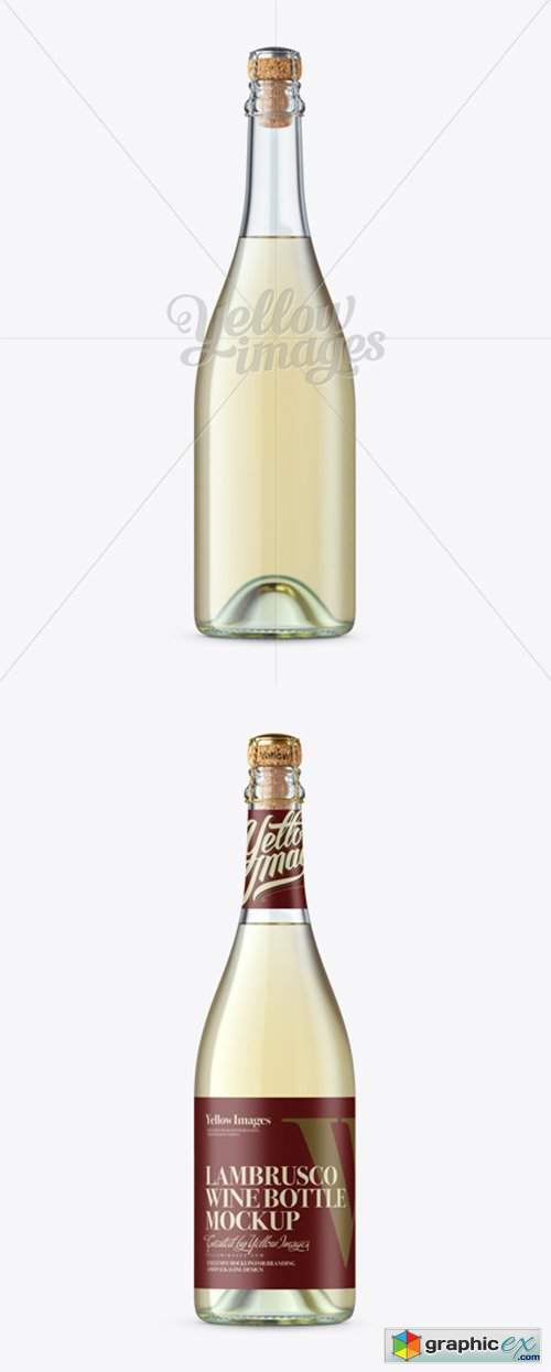 Clear Glass Lambrusco Bottle W/ White Wine Mockup