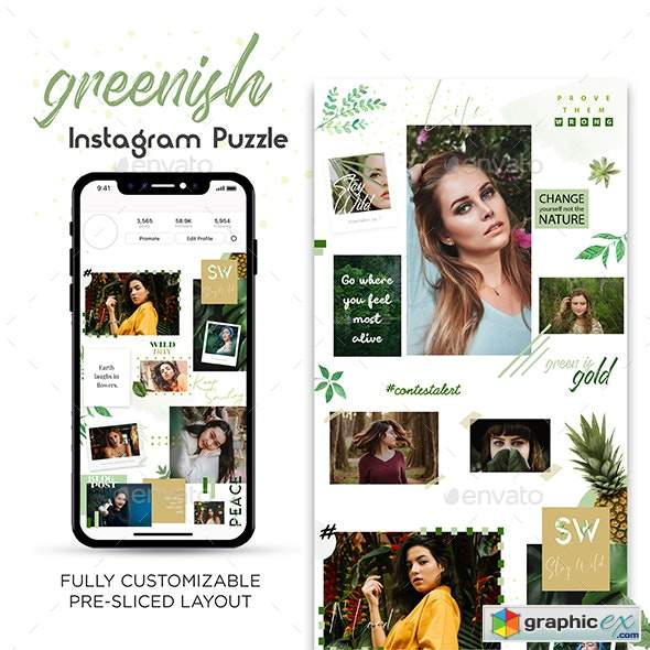 Greenish Instagram Puzzle Template