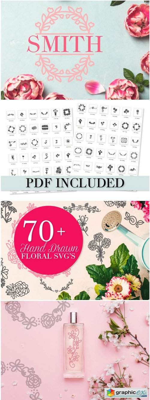 Over 70 Floral SVG's Hand Drawn