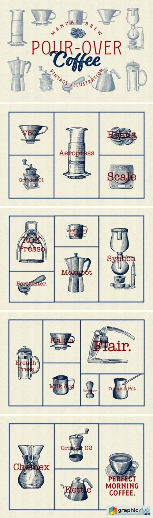 Pour over Coffee Illustration Vintage