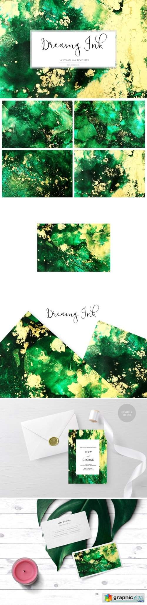 Dreamy Ink Textures, Green Gold Wedding
