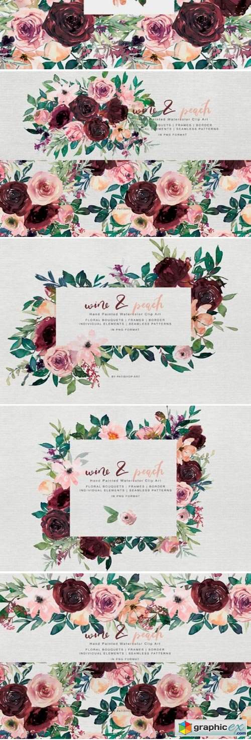 Wine and Peach Floral Bouquet Clipart