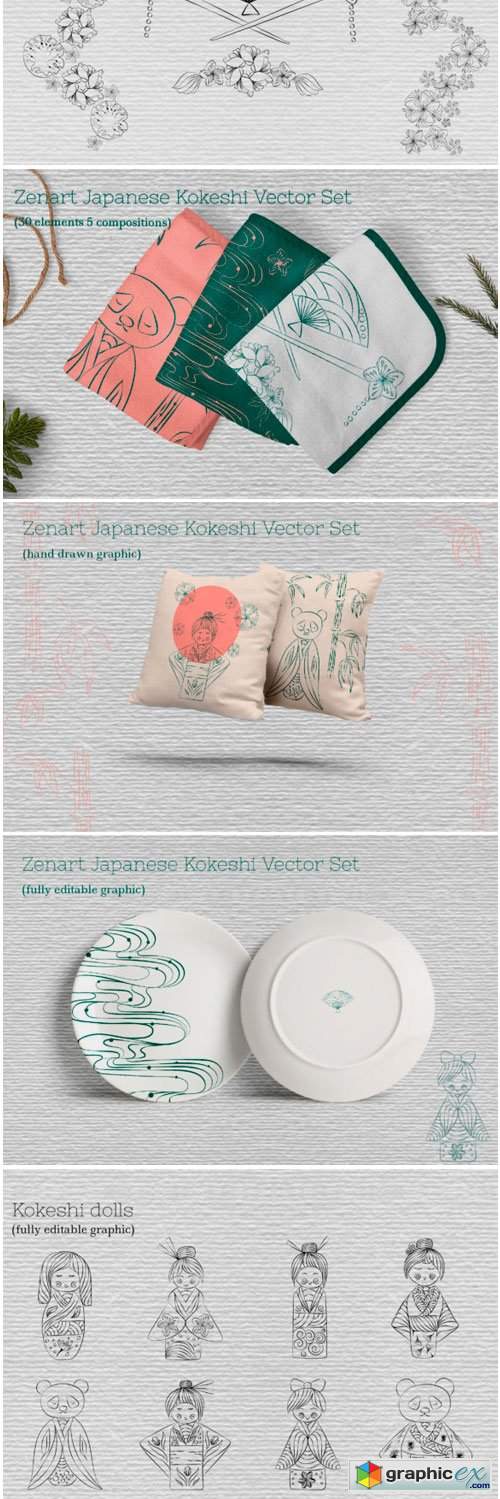 Zenart Japanese Kokeshi Vector Set