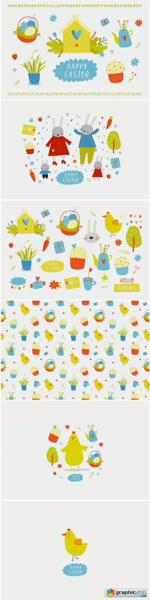 Happy Easter Vector Set with Bunny