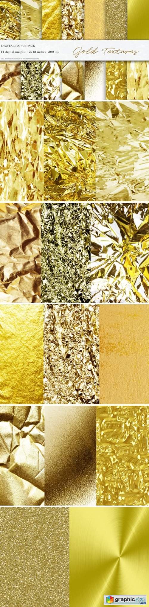 Gold Foil Digital Paper, Gold Textures