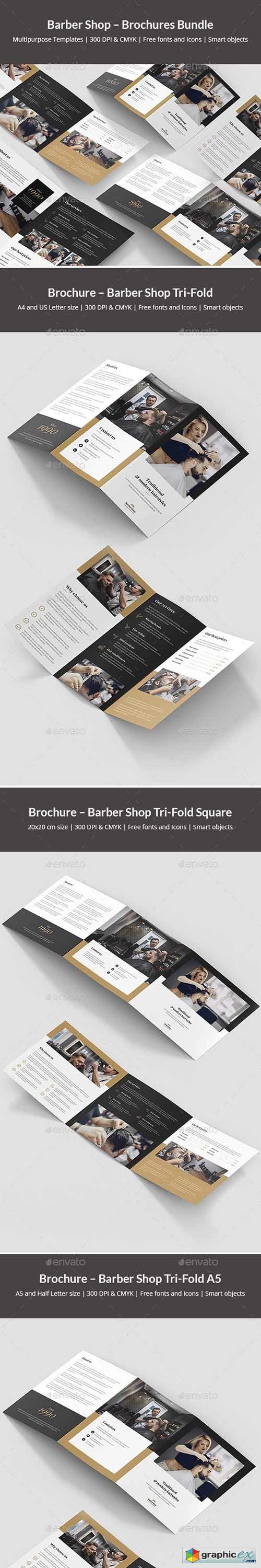 Barber Shop – Brochures Bundle Print Templates 5 in 1