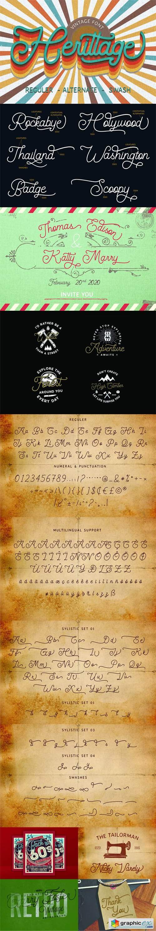 Herittage Vintage Font - Monoline Typeface (6-Weights)