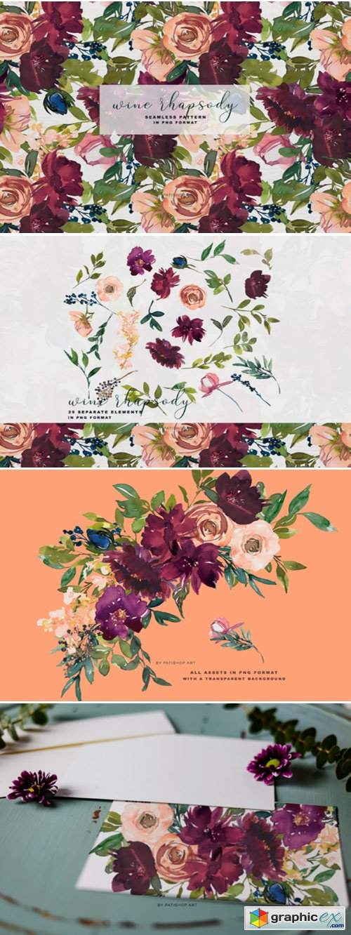 Wine and Blush Floral Clipart Collection