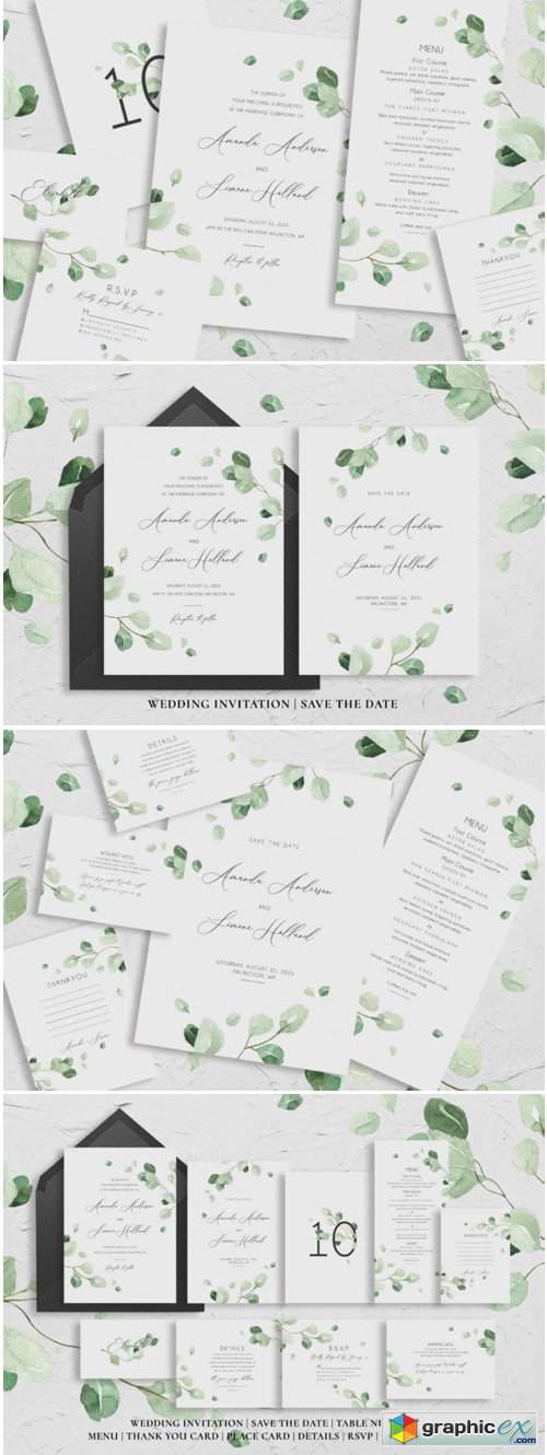 Eucalyptus Watercolor Wedding Suite