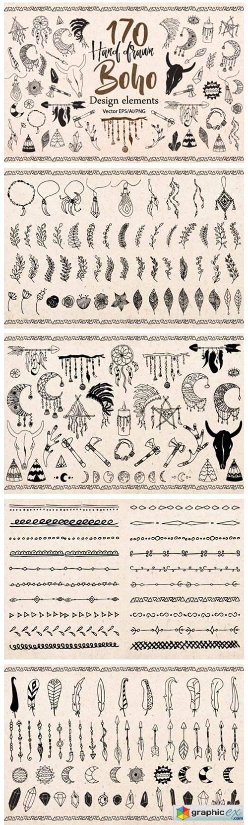 Boho Tribal Design Elements Clipart