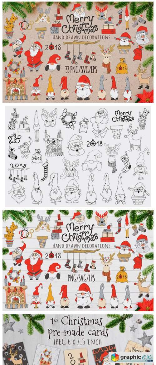 Merry Christmas Hand Drawn Decorations