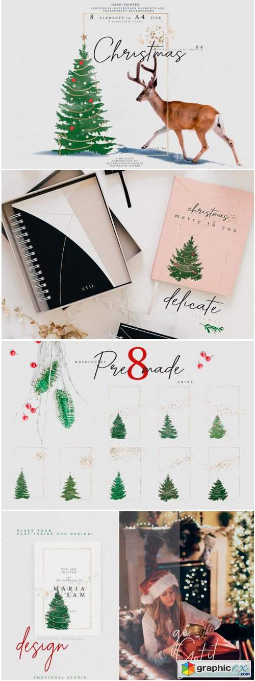 Christmas Watercolor Tree Cards 04