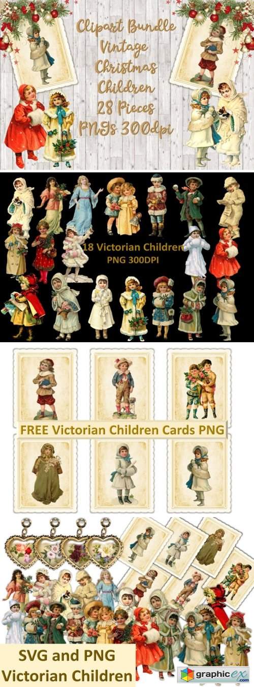 Vintage Christmas Children Clipart Set