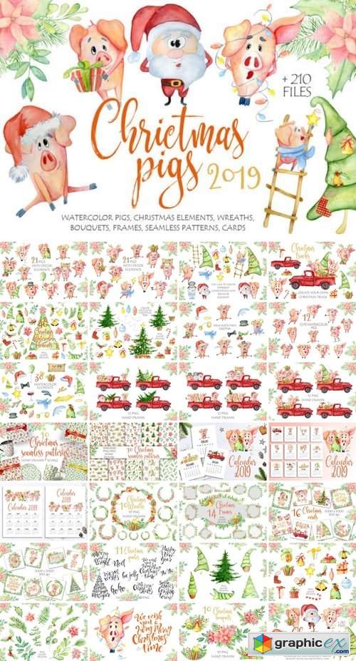 Christmas cute pigs collection