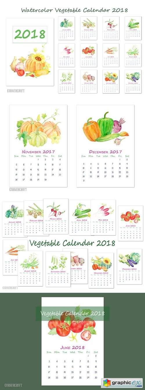 2018 Calendar Watercolor Vegetable