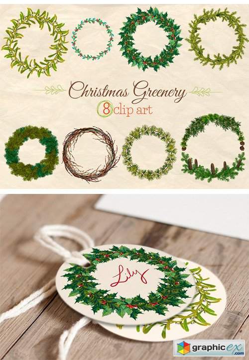 Christmas Greenery Wreaths Clip Art