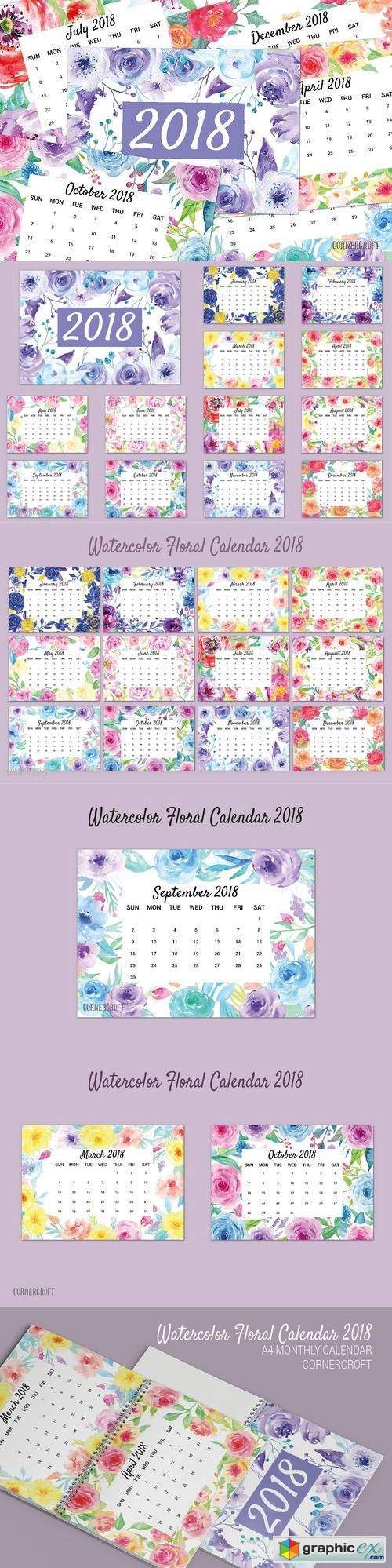 Watercolor Floral Calendar 2018