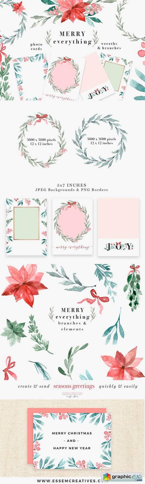 Merry Christmas Wreath Card Clipart