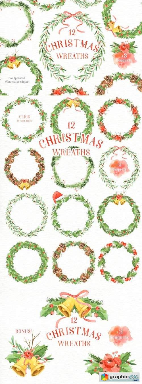 Christmas Wreaths Watercolor Set