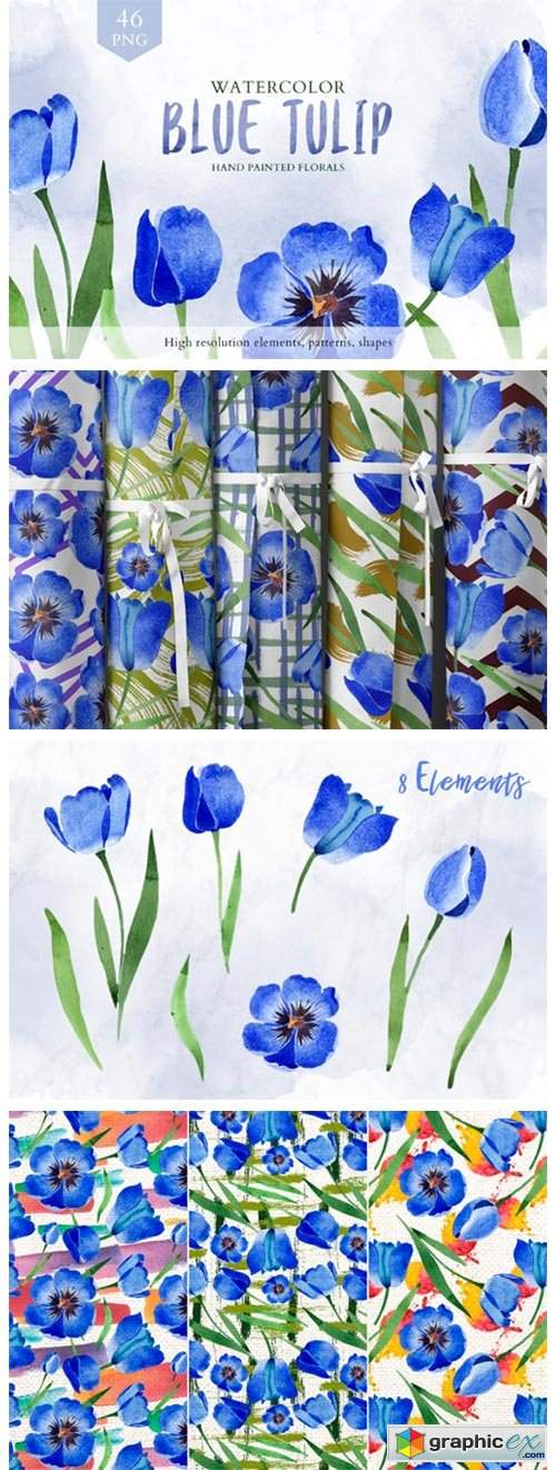 Tulip Watercolor Clipart Blue Png