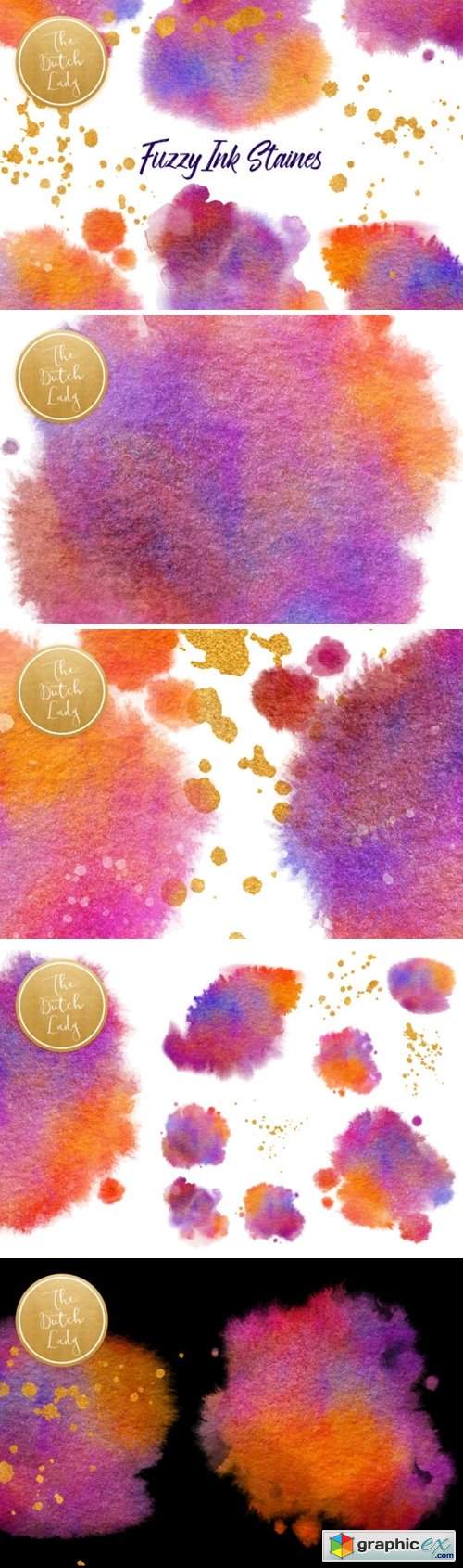 Fuzzy Ink Stain Clipart Set