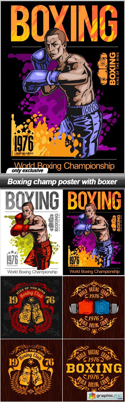 Boxing champ poster with boxer - 6 EPS