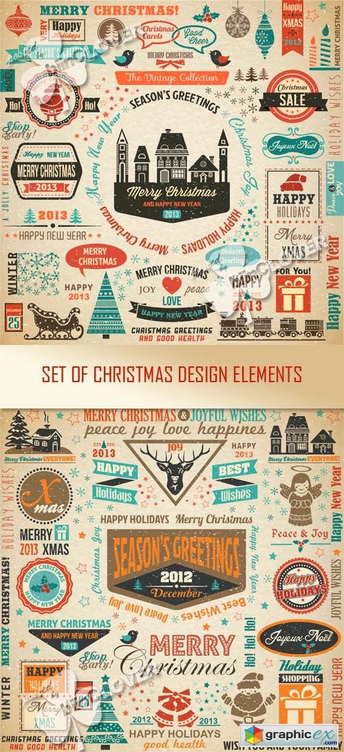 Vector Set of Christmas design elements 0517