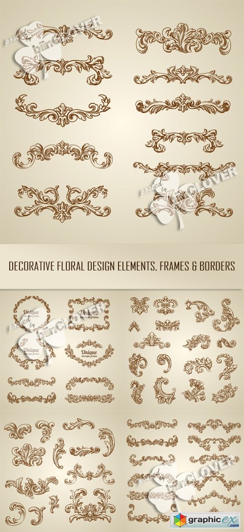 Vector Decorative floral design elements, frames and borders 0504