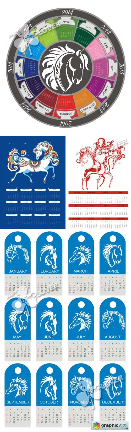 Vector 2014 calendar with horse symbols 0501