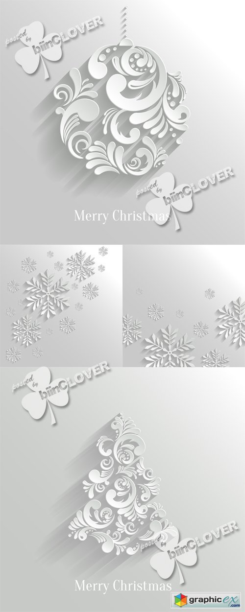 Vector 3D Christmas ball, trees and snowflakes 0496