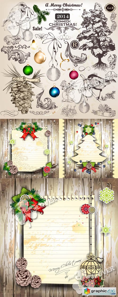 Vector Christmas vintage decorative elements 0493