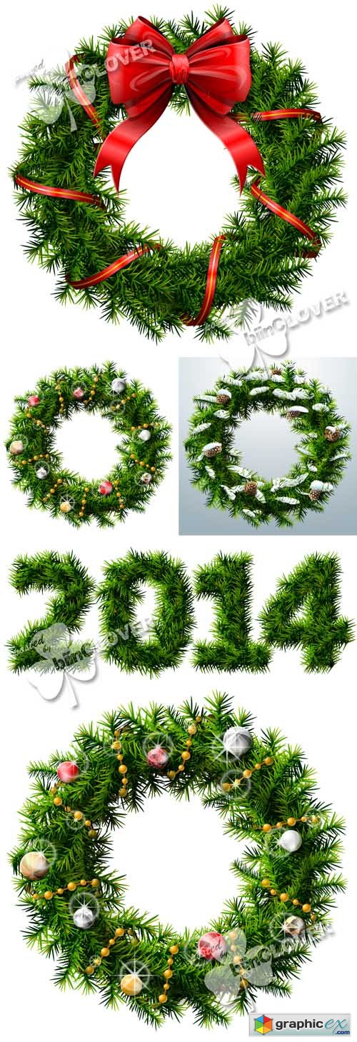 Vector Christmas wreath with bow and ribbon 0492