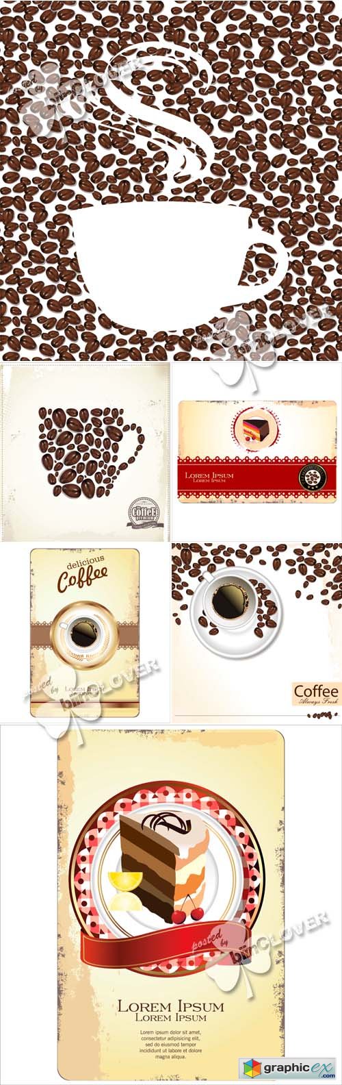 Vector Coffee and cake background 0477