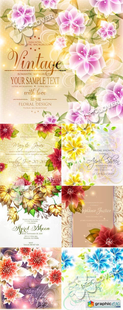 Vector Wedding abstract floral cards 0473