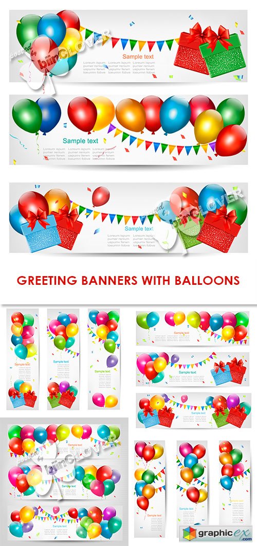 Vector Greeting banners with balloons 0473