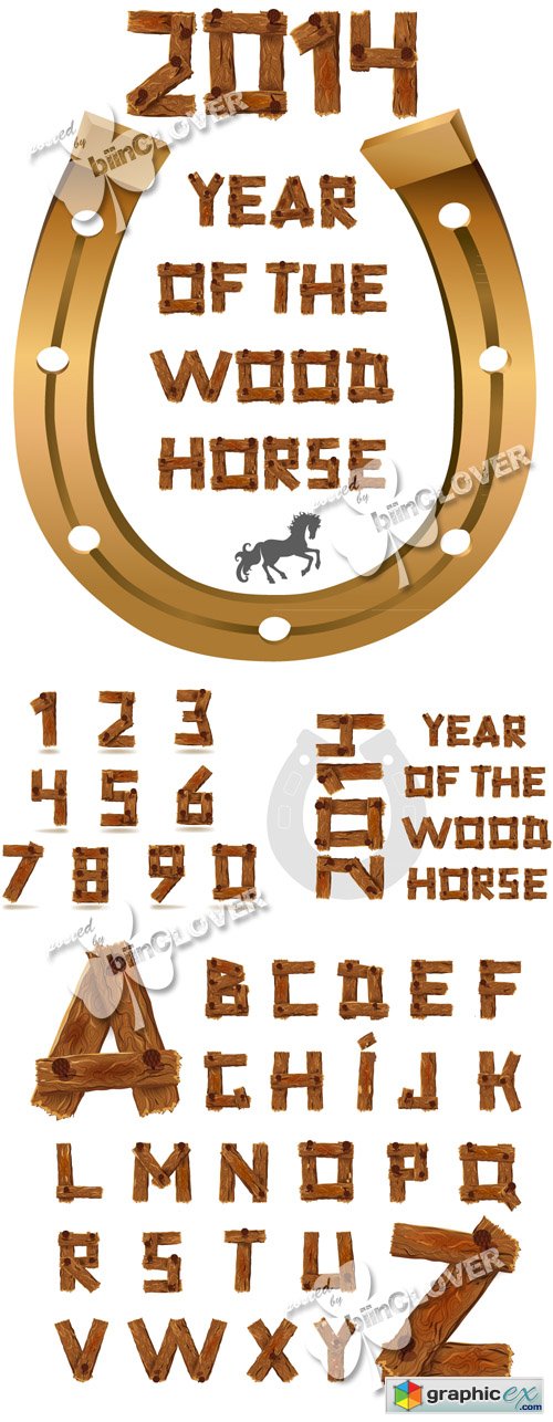 Vector Year of the wood horse 2014 and alphabet 0465