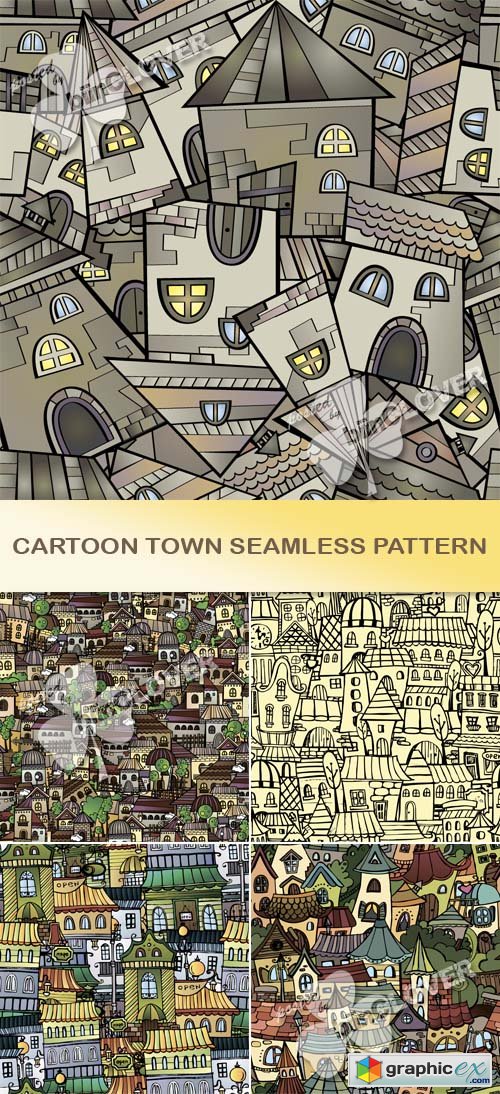Vector Cartoon town seamless pattern 0455