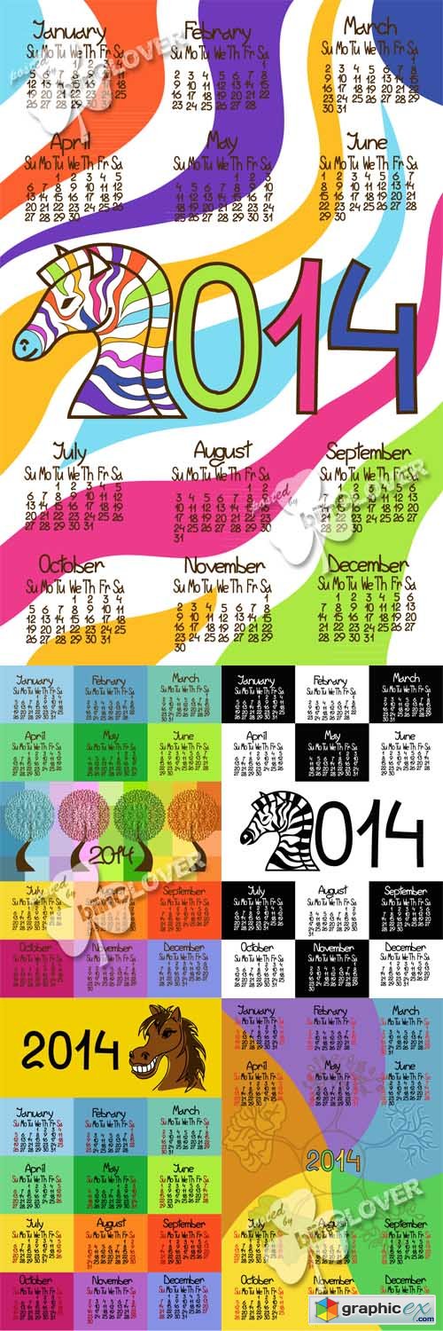Vector 2014 calendar with horse 0453