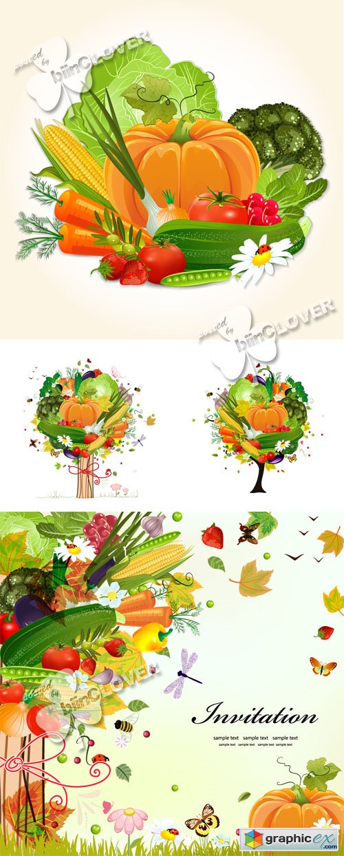 Vector Autumn decorative tree with vegetables 0453