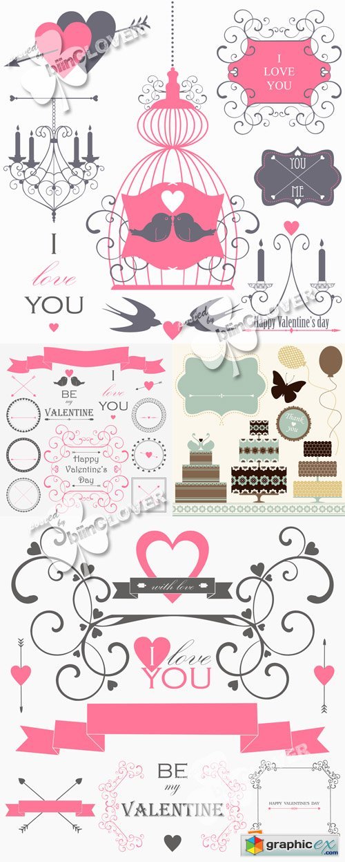 Vector Set of Valentines day elements and signs 0551