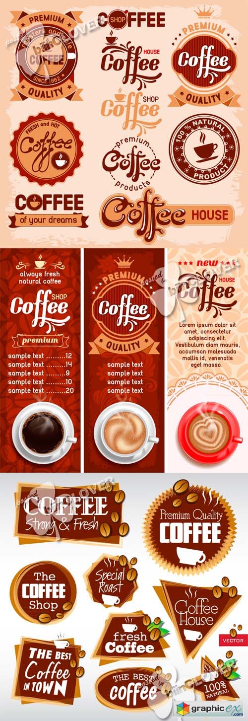 Vector Coffee labels, stickers and banners 0452