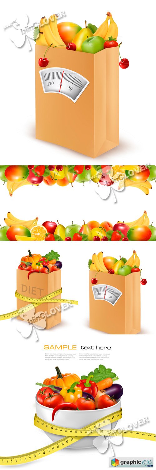 Vector Concept of vegetables  and fruits diet 0452